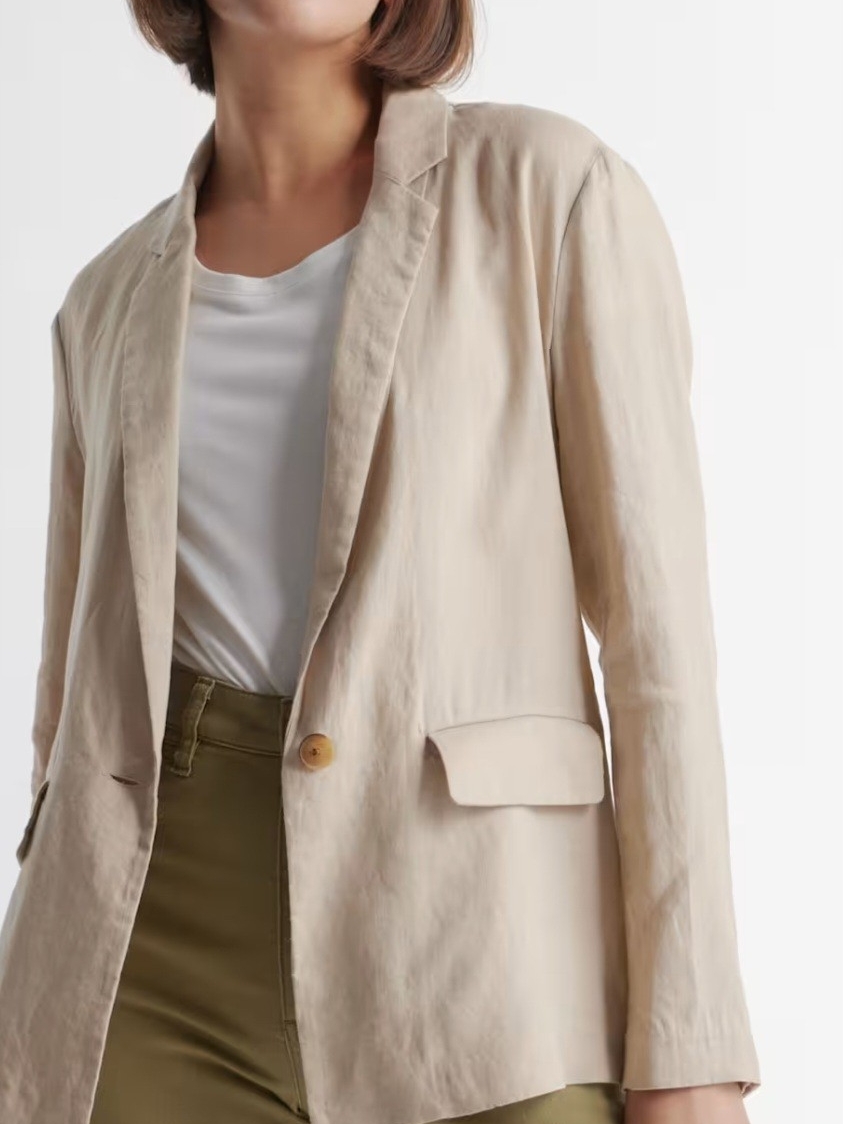 Nwot Quince 100% Organic Linen Blazer Flax Khaki Long Line One Button Current, S